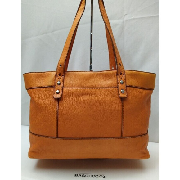 Fossil Orange Pebbles Leather Double Handle Zipper Tote Shoulder Bag - Picture 2 of 13